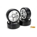 Reifen - 1/10 Touring - montiert - 5 Spoke silber Felgen - 12mm Hex - Slics (4 Stk.)